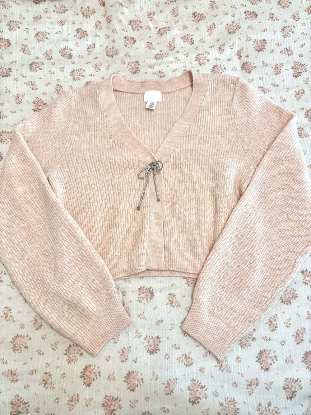 H&M Pink Rhinestone Bow Cardigan